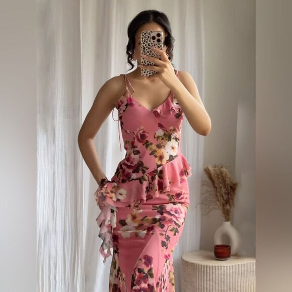 SET NWT ZARA PRINTEDβTULLE MAXI SKIRT AND TOP Pink Floral Size Small - Picture 5 of 12